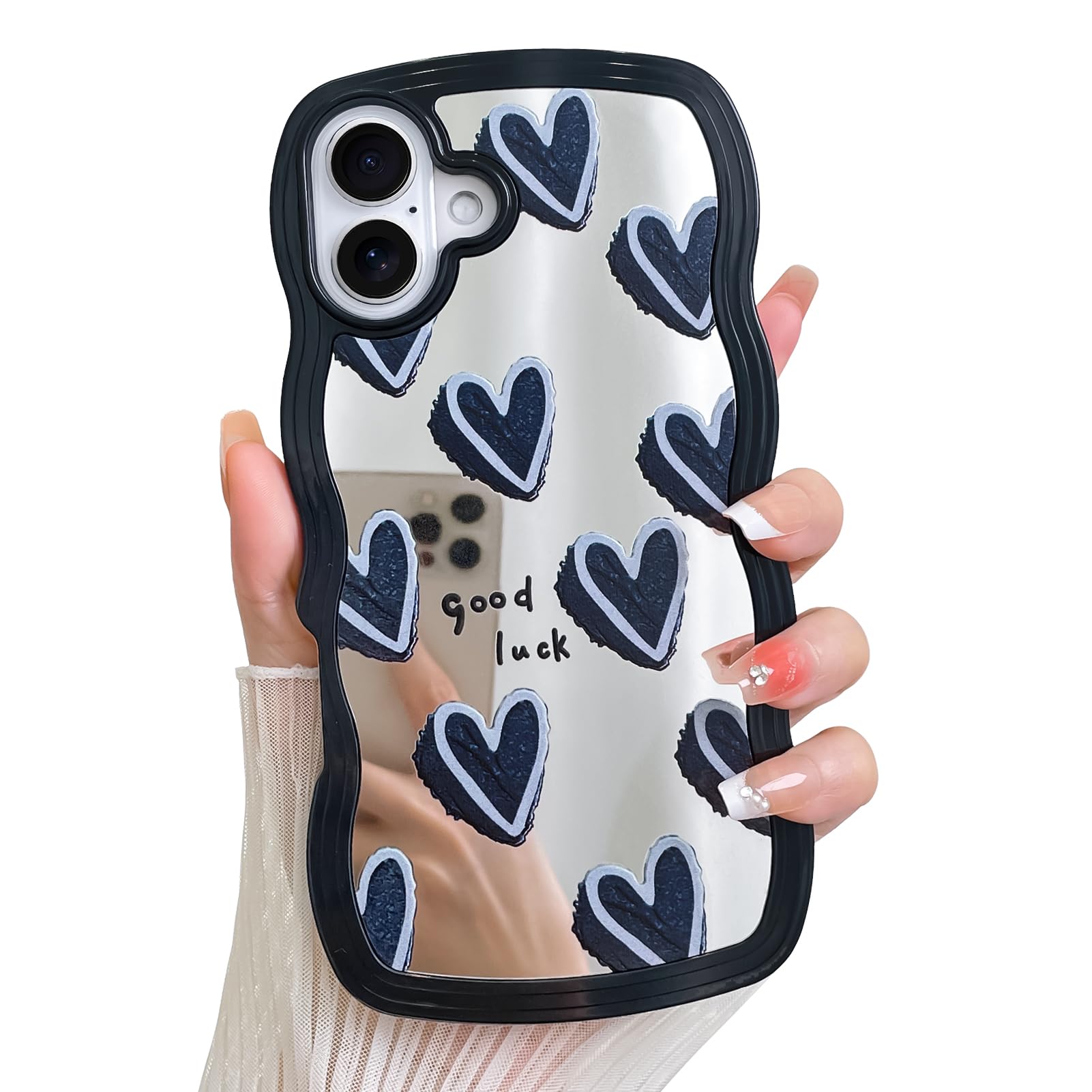 Coque iPhone 16 Plus motif cœur noir miroir cadeau tendance fille - 6