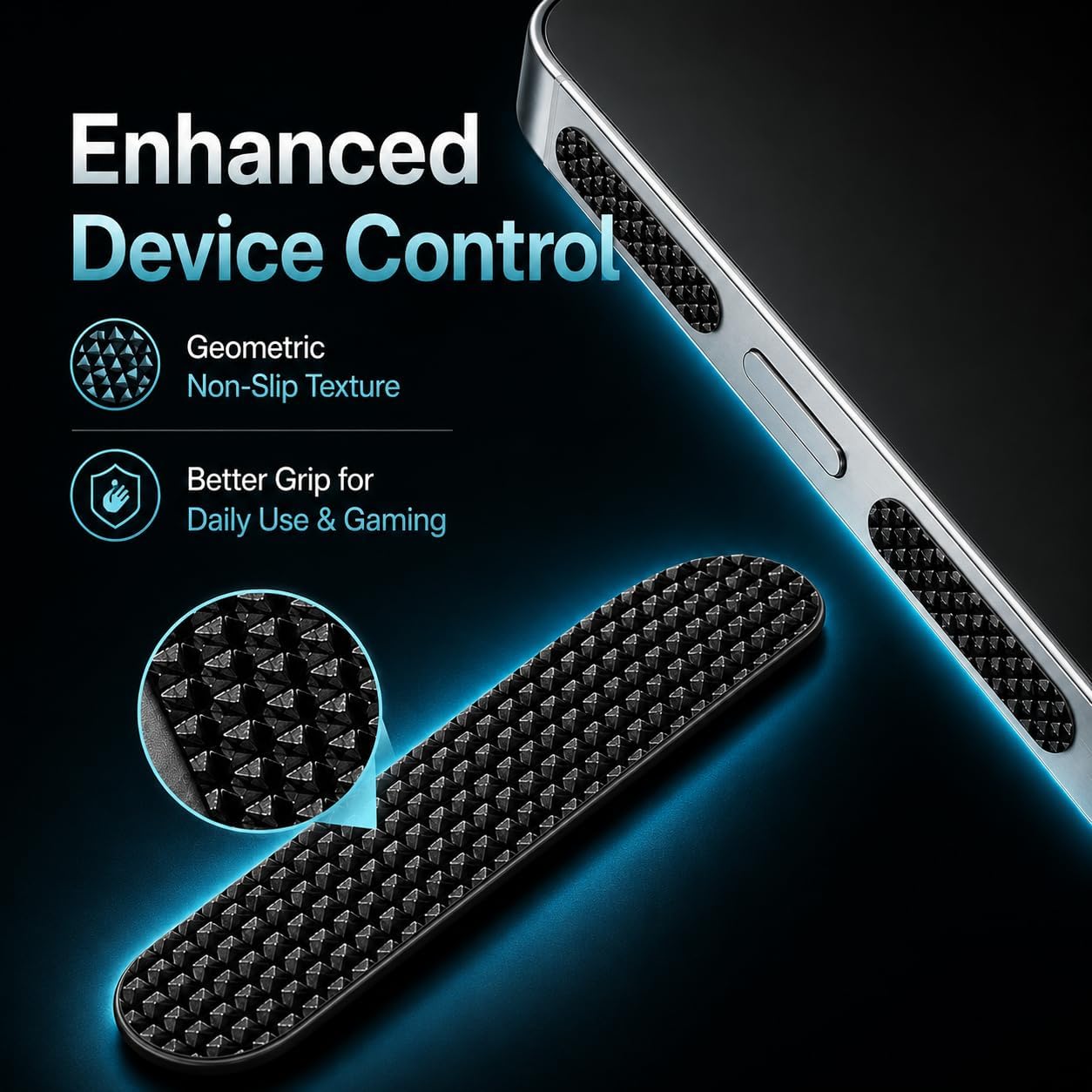 100-Piece Cell Phone Grip Tape Strips, Non-Slip Side Stickers | Waterproof, sweat-proof textured adhesive bumpers; compatible with smartphones, tablets, controllers and phone cases.