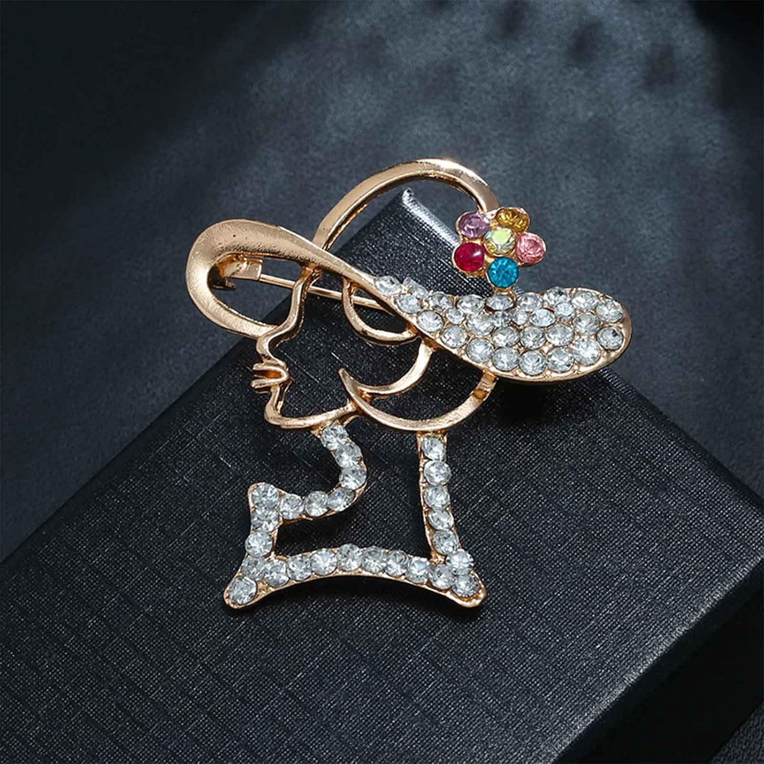 Rhinestone Brooch Pin Abstract Colorful Crystal Avatar Brooch Funny Lady Face Lapel Pin Wedding Bridal Bouquet Corsage Brooch Jewelry for Women Girls - Image 5