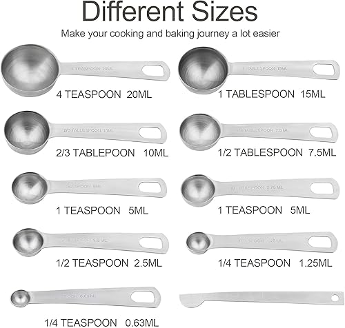 Miniatura 6 de Smithcraft Juego de tazas y cucharas medidoras, juego de tazas y cucharas medidoras de acero inoxidable 188 para cocina y hornear, tazas métricas de