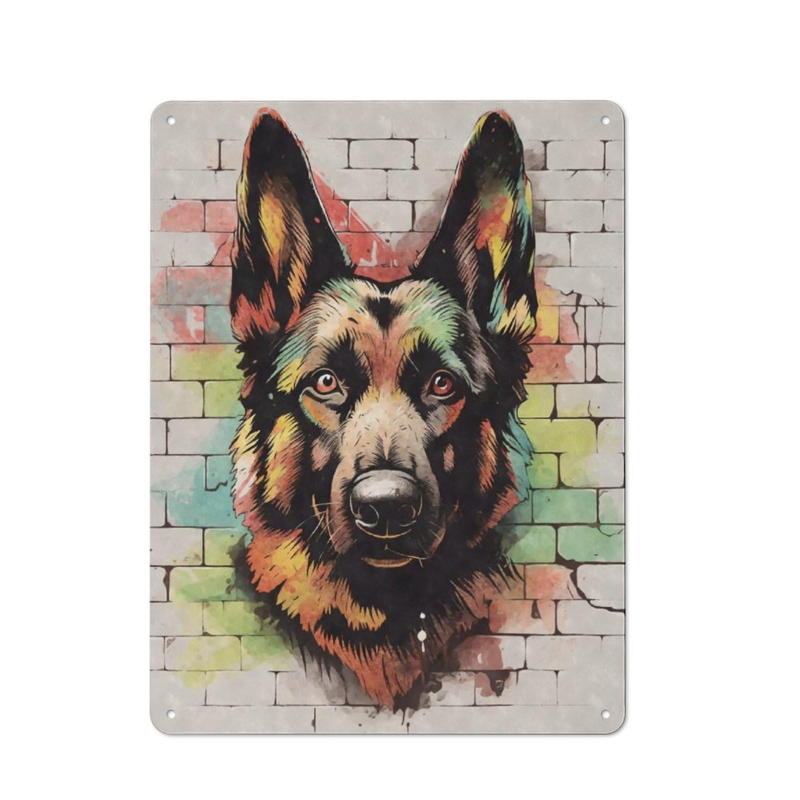 Junmoney German Shepherd Graffiti Rustic Tin Wall Plaque 40X30cm For Home Bar Wall, For Vintage Wall Decor Fans, For Living Room And Hallway Decor