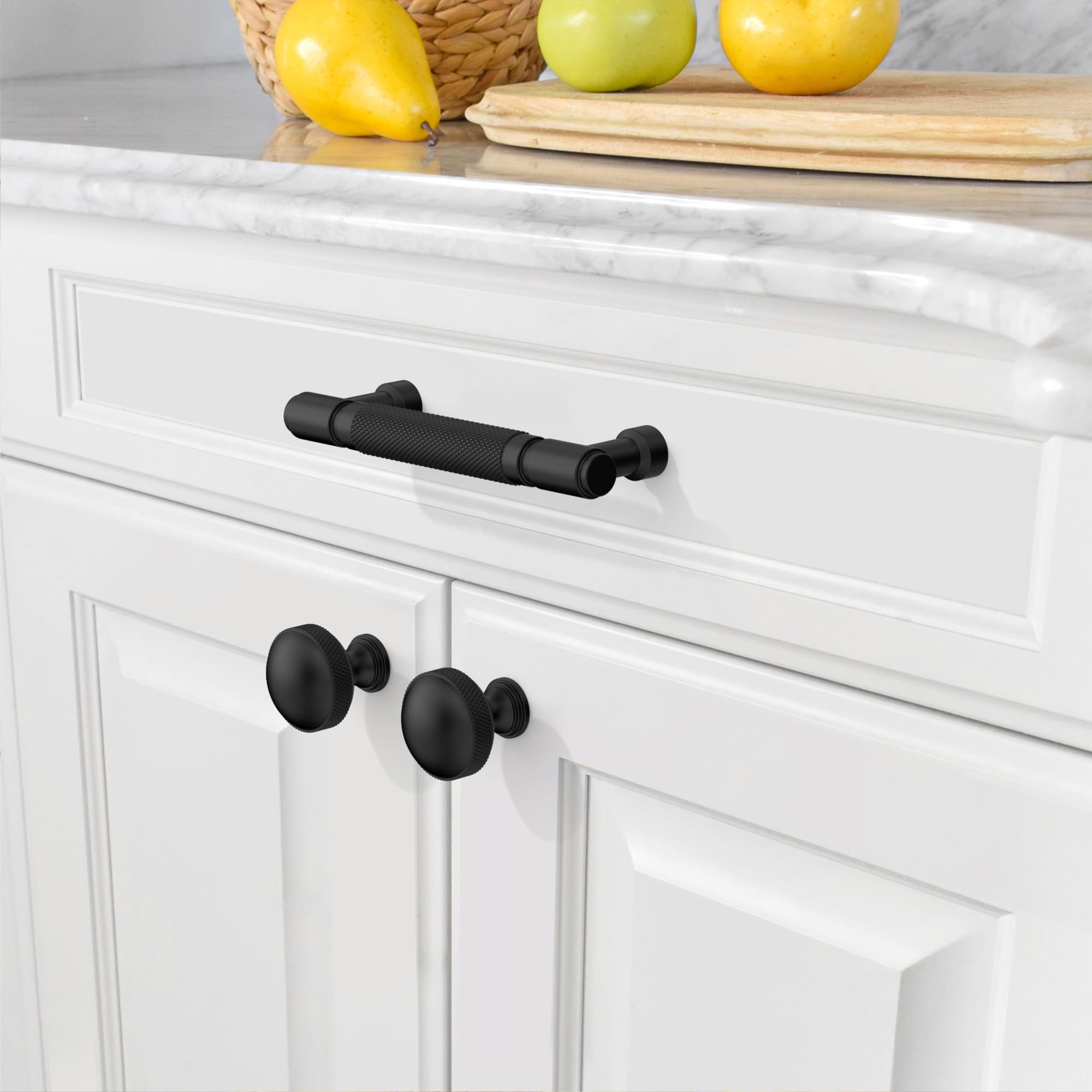 Amerdeco 10 Pack Matte Black knurled Cabinet Pulls 3.75 Inch(96mm) Hole Center Drawer Pulls Cabinet Hardware Kitchen Cabinet Handles for Bathroom AM032 - Image 3