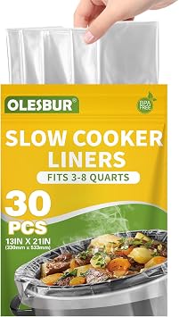 OLESBUR 30 Count Slow Cooker Liners, 13"x21", Fits 3-8 Quarts, Disposable Pot Liners Compatible with Crockpot, Oval Large Size, BPA-Free Cooking Bags, Kitchen Accessories, Cook with Ease