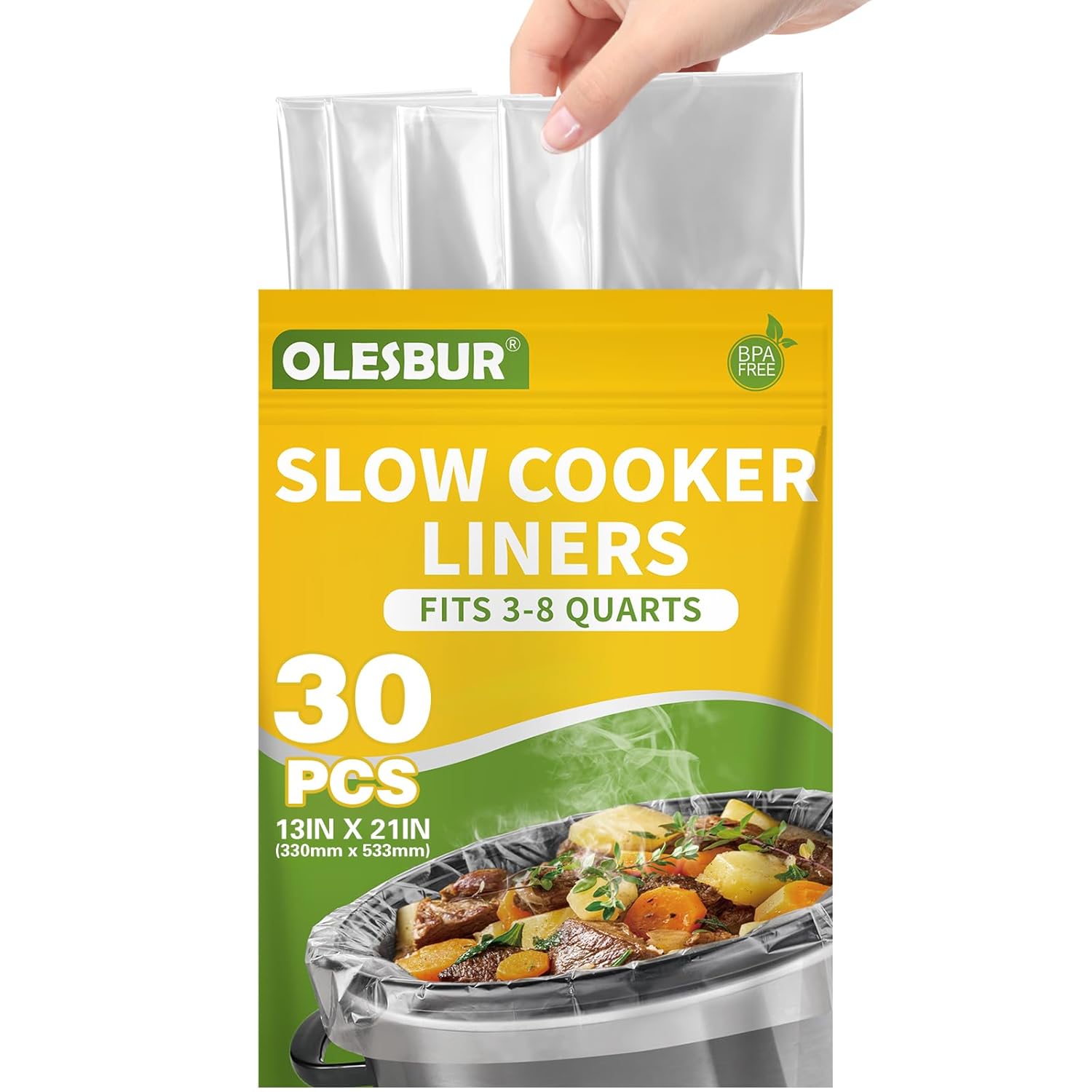 30 Count Slow Cooker Liners 13x21 Fits 3-8 Quarts Disposable Pot Liners Compatible with Crockpot Oval Large Size