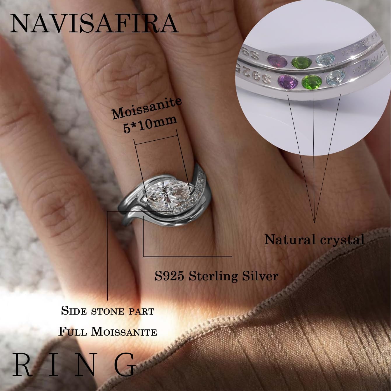 2-PC Marquise Cut Moissanite Ring Set | S925 Sterling Silver 1CT Wedding Jewelry, Single Side Pavé & Twisted Band, Non-Tarnish Hypoallergenic Bridal Rings for Women