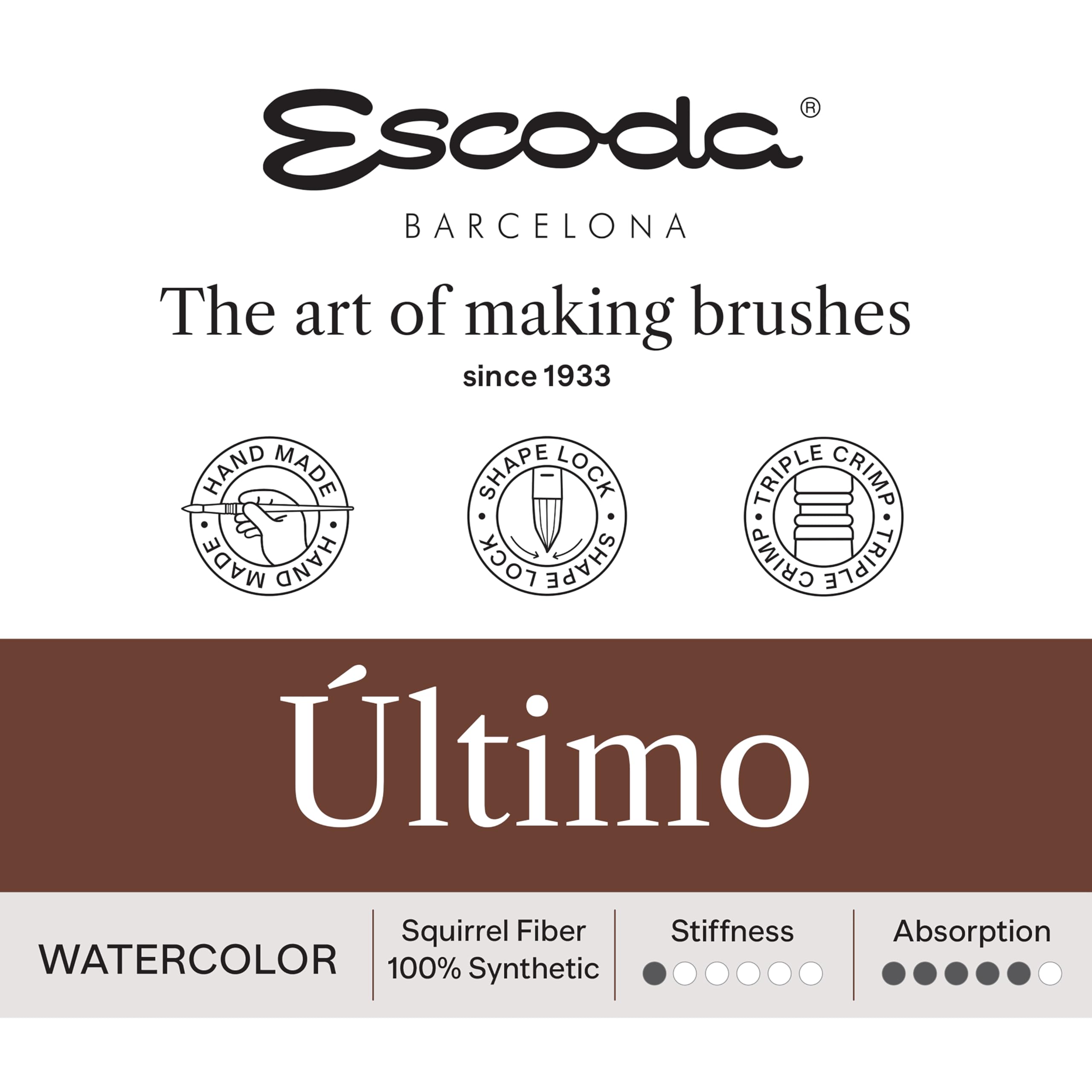 Escoda Signature Artist Aquarell-Pinsel-Set, Amit Kapoor Set #1, inklusive Ultimo (Synthetisches Eichhörnchen), Mopp, Größe 10 und 18, Ultimo Long Liner Größe 2