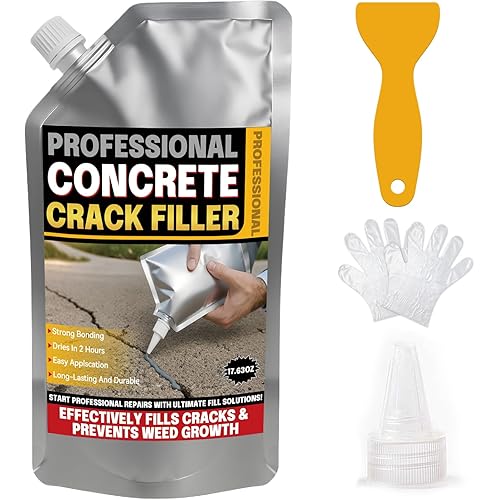 Concrete Crack Filler, 17.63Floz High Elasticity Liquid Cement Crack Filler, Self-Leveling Waterproof Repair Sealant for Driveway, Walkway, Patio, Hole, Indoor & Outdoor -Quick Drying, Permanent Fix