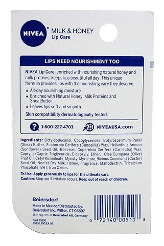 Miniatura 7 de NIVEA A Kiss of Milk & Honey Natural Defense & Soothing Lip Care 0.17 oz (paquete de 10)
