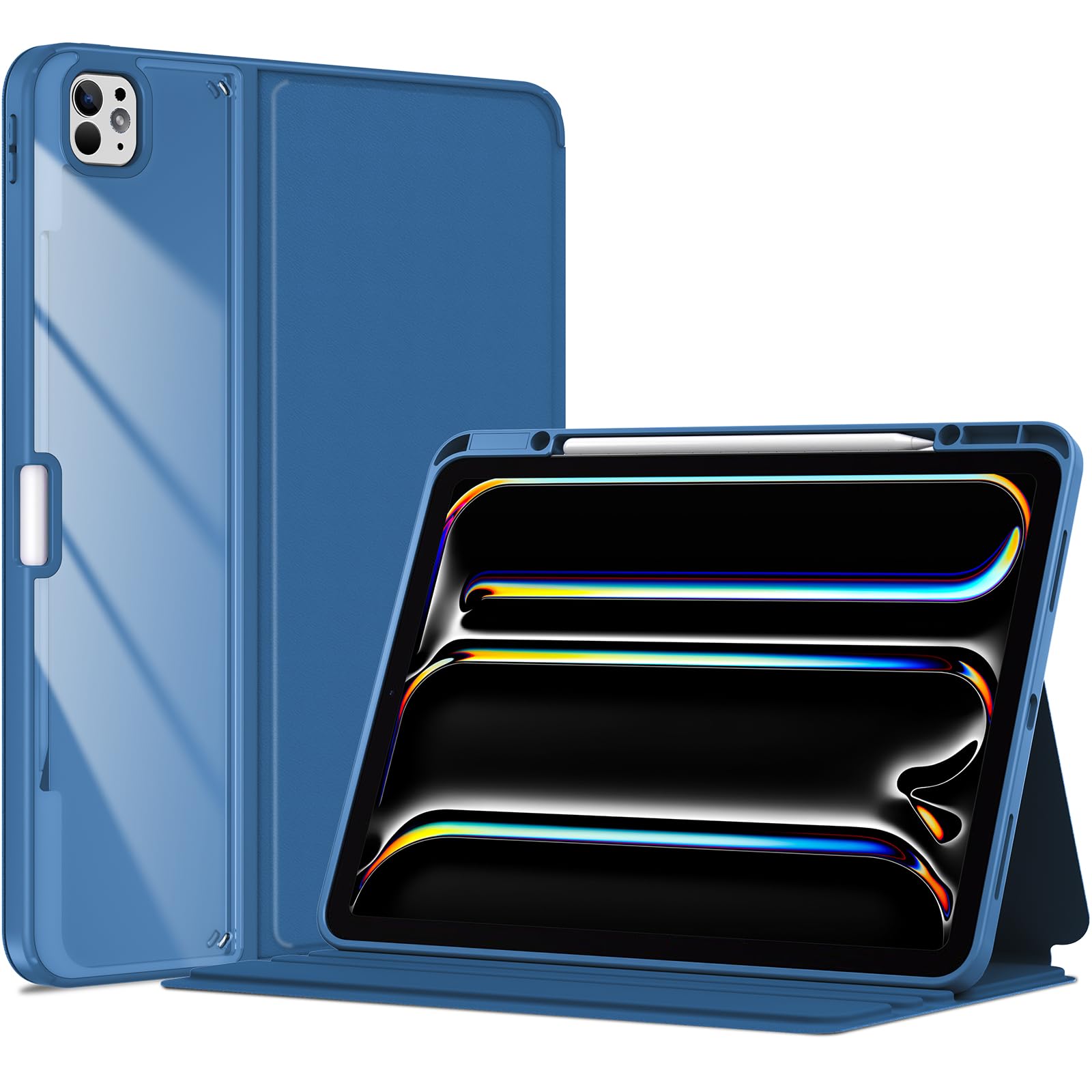 ProCase for iPad Pro 13 Inch Case 2025/2024 (M5/M4) with Pencil Holder, Clear Back Tri-Angle Folio Stand Hard Shell Book Cover for iPad Pro 13” -Teal