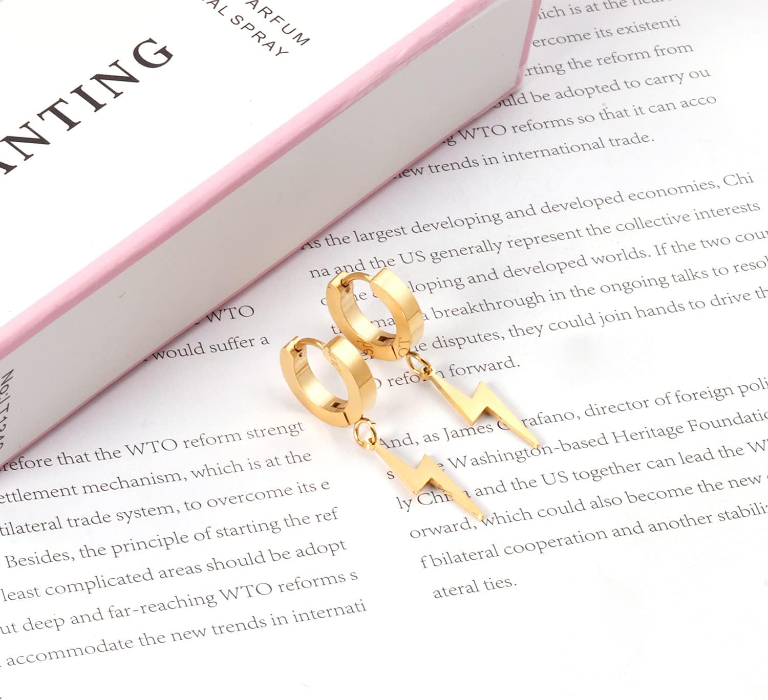 YUNXI Unisex Punk Hip Hop Stainless Steel Silver Black Gold Tone Thunder Lightning Bolt Dangle Huggie Hoop Earrings for Women Men - Image 5