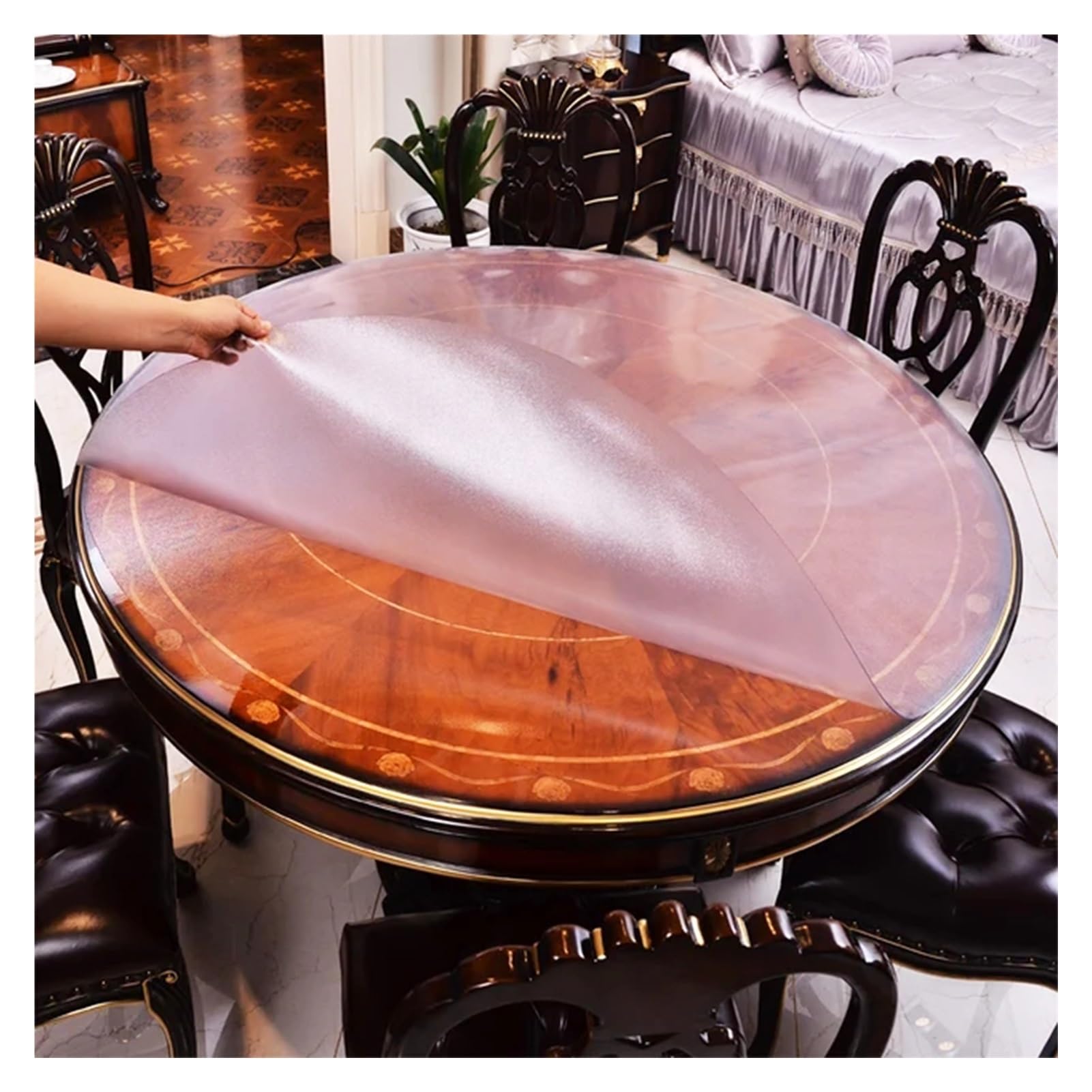 Tovaglia Rotonda In PVC Copertura Rotonda Trasparente Tovaglia Di Plastica Spessa 1,5mm per Tavolo Da Pranzo, Tavolino Da Caffè (Color : 1.5mm, Size : Diameter-115CM)