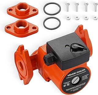 VEVOR F-15-58FC Cast Iron Circulator Pump, 17 GPM, AC 120V 20 ft Hot Water Recirculating Circulation Pump, 1-Inch Flange Connection, 3-Speed Adjustment, Quiet Operation, for Home Water Heating System