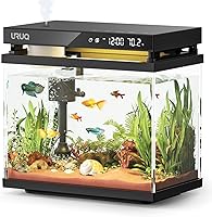URUQ 2 Gallon Smart Fish Tank Kit - Self-Cleaning Silent Pump, Aroma Humidifier Diffuser, 7-Color LED, Triple Filtration - Black UHD Glass