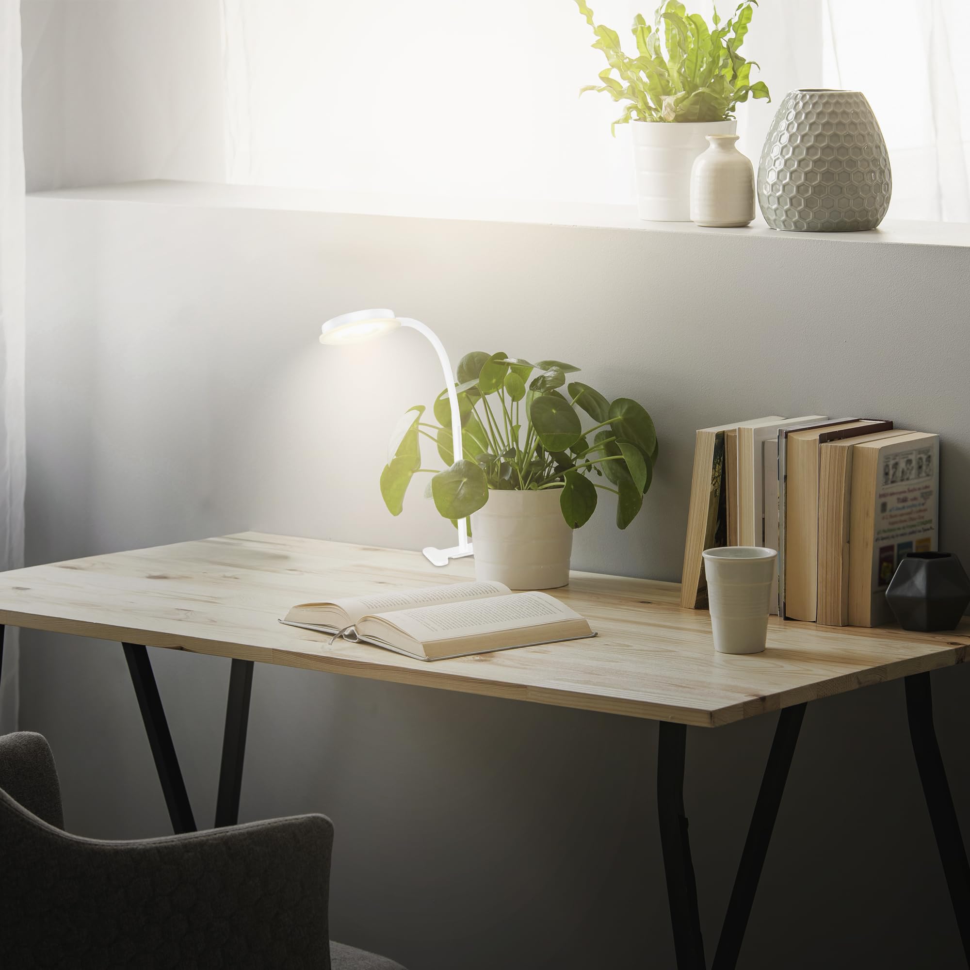 Briloner - Lampada a pinza con interruttore a cavo, luce bianca calda, orientabile, da lettura, morsetto, scrivania, comodino, 26 x 10,5 x 37 cm, bianco (Confezione da 2)