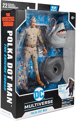 Miniatura 9 de McFarlane Toys DC Multiverse Polka Dot Man (The Suicide Squad) Figura de acción de 7 pulgadas con pieza de tiburón rey Build-A y accesorios