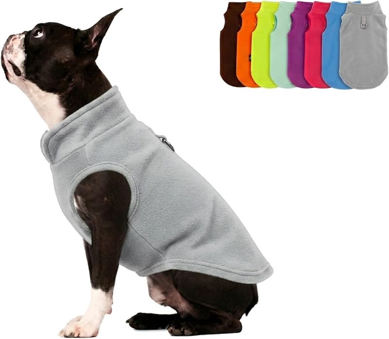 Suéter de fleece para cães com argola para guia Jacko & Co – Cinza, Pequeno (1,81–2,72 kg)