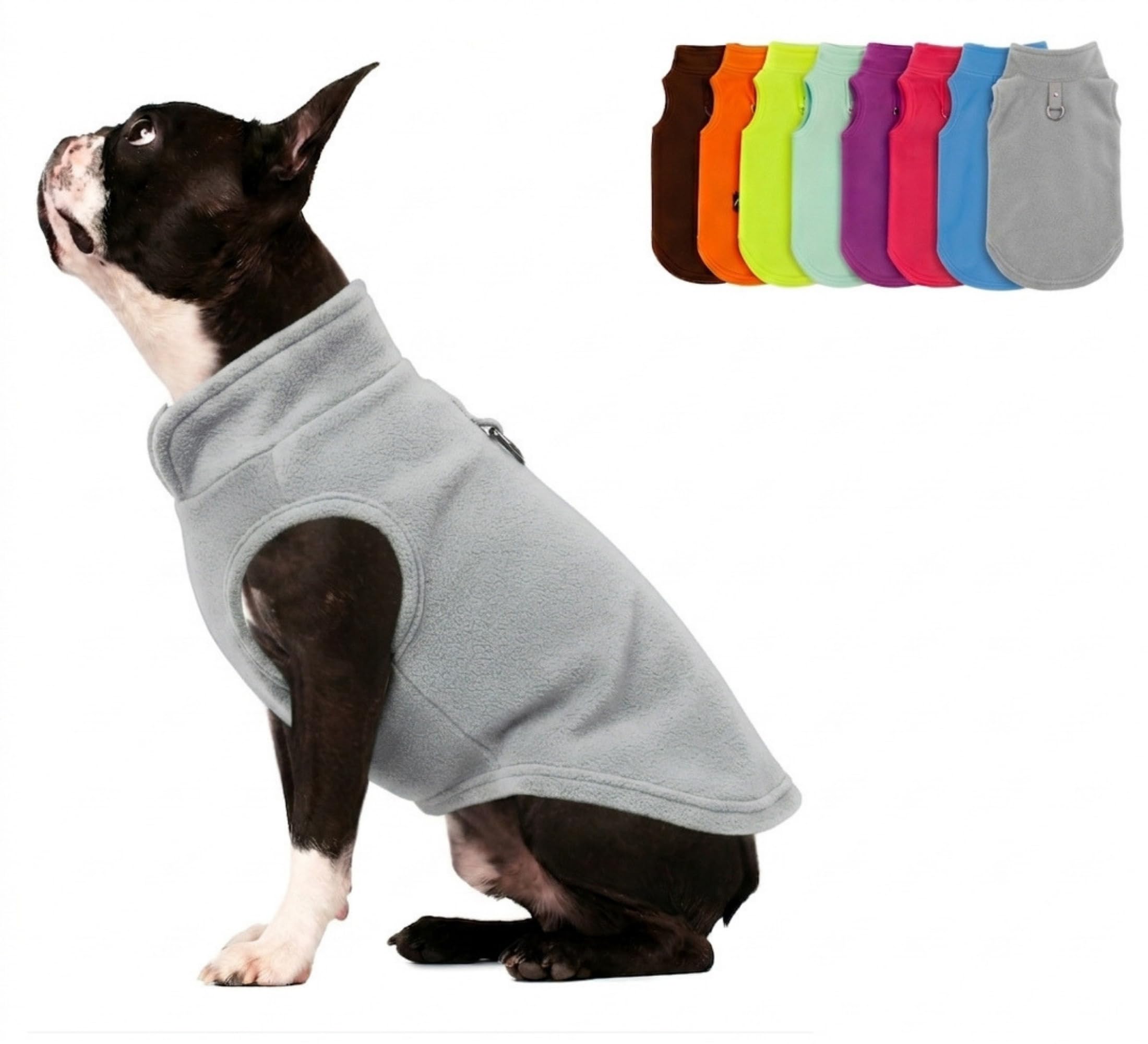 JACKO &amp; CO Dog Fleece Vest Sweater with Leash Ring - Grey Medium (6-10lbs)