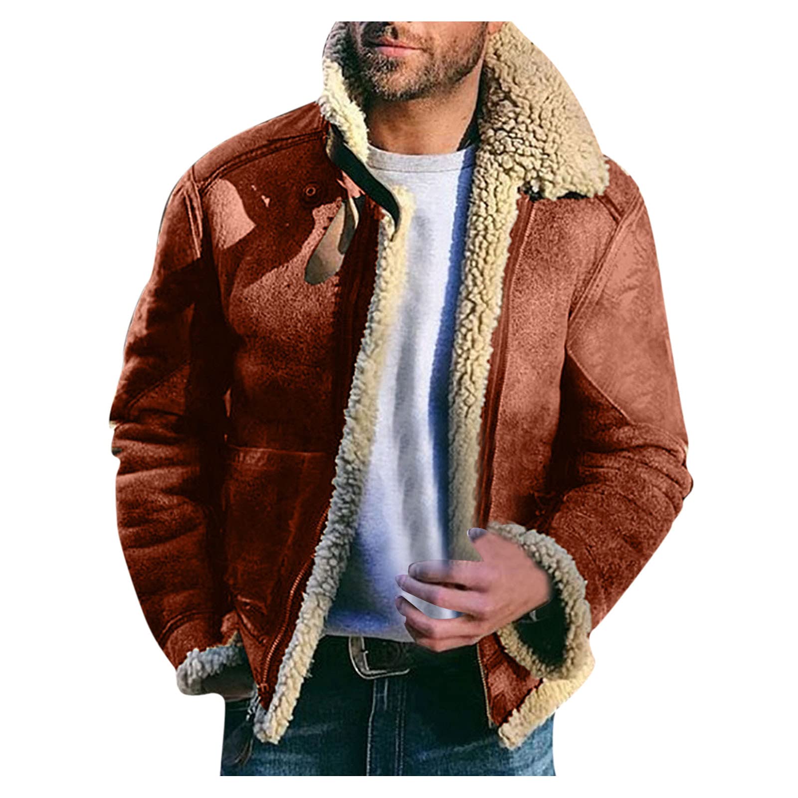 Mens Plus Size Faux Suede Jacket Winter Stand Collar Leather