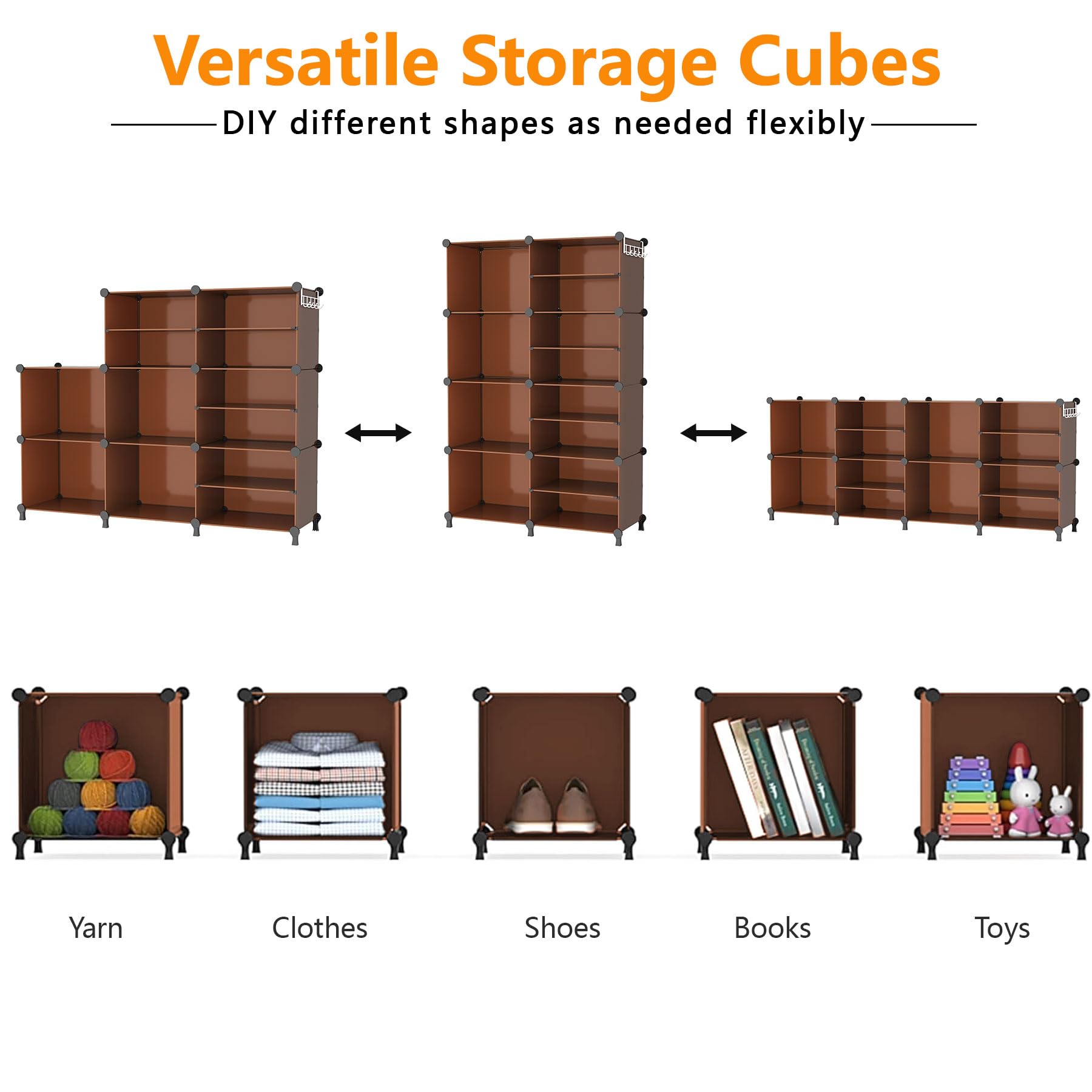 AWTATOS Organizer per armadio con 8 ripiani cubici portatili per armadio e vestiti impilabili per armadio, camera da letto, soggiorno, ufficio, marrone cacao