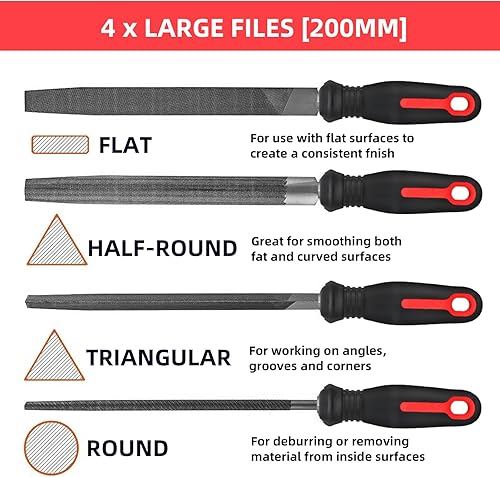 Miniatura 4 de NORTOOLS Juego de 19 limas de metal T12 para acero, planasredondastriángulossemicirculares con lima de agujas y cepillo de acero para metales,