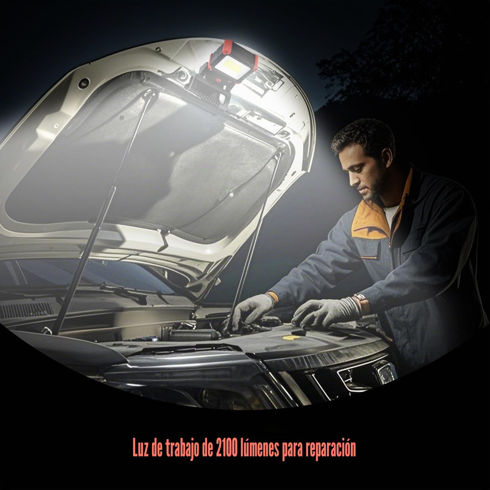 MASMEJOR Foco LED Recargable con Pinza, 2100LM Foco LED con Imanes & 3 Modos de Luz, Rotación de 270°, Luz de Trabajo Portátil Ideal para Camping, BBQ, Pesca, Taller, Emergencias