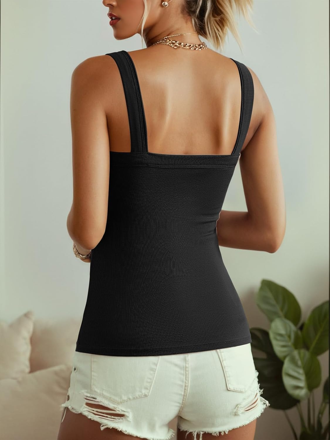 Ninee Tank Top for Women with Built in Bra Ribbed Fitted Tanks Summer Scoop Neck Casual Camisoles Basic Cami - Image 2