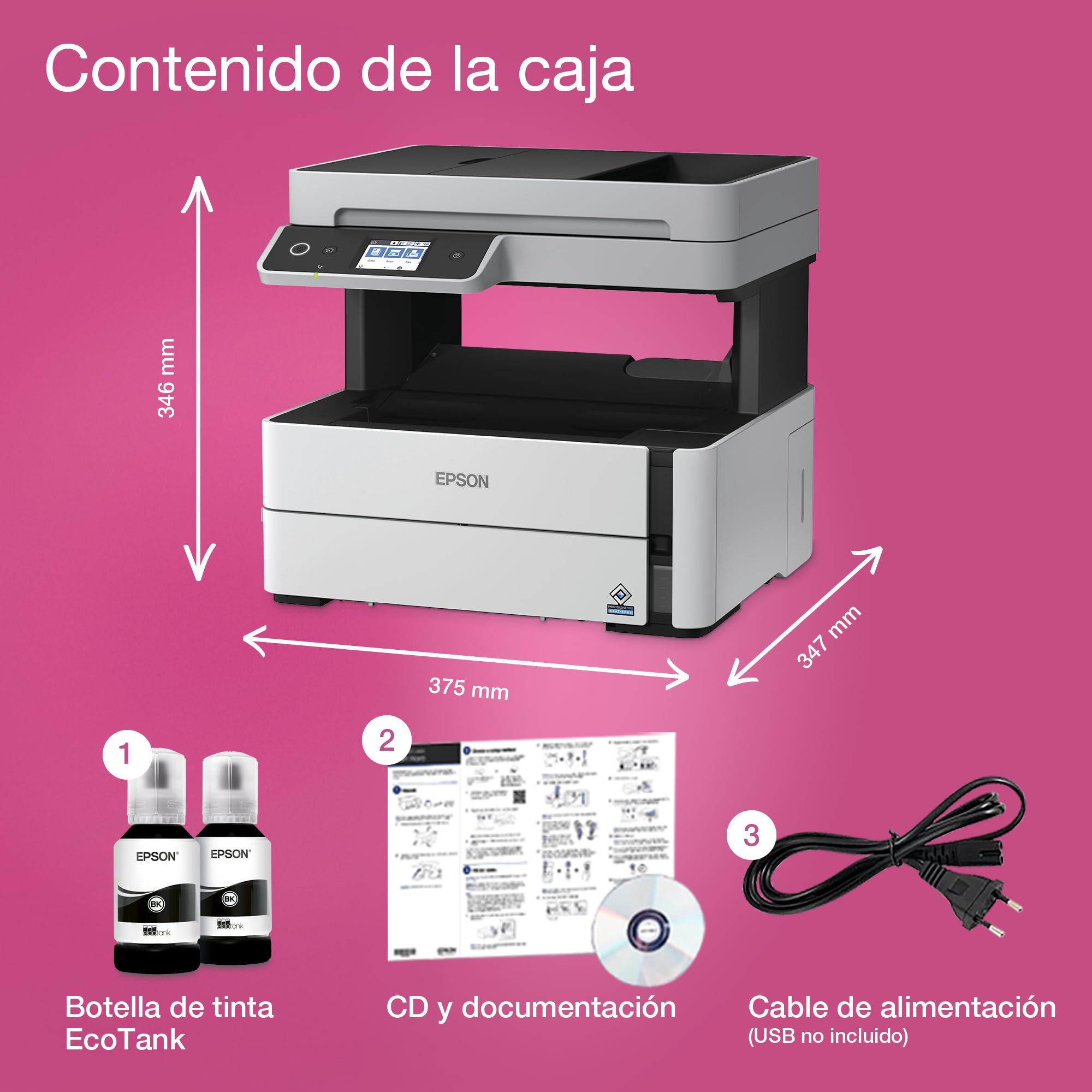 Epson EcoTank ET-M3180 I Impresora de Depósito de Tinta | Impresión Monocroma | Wi-Fi | A4 | Imprimir, Copiar, Escanear, Fax | Imprime Doble Cara | Pantalla Táctil 6.1cm | ADF | PCL