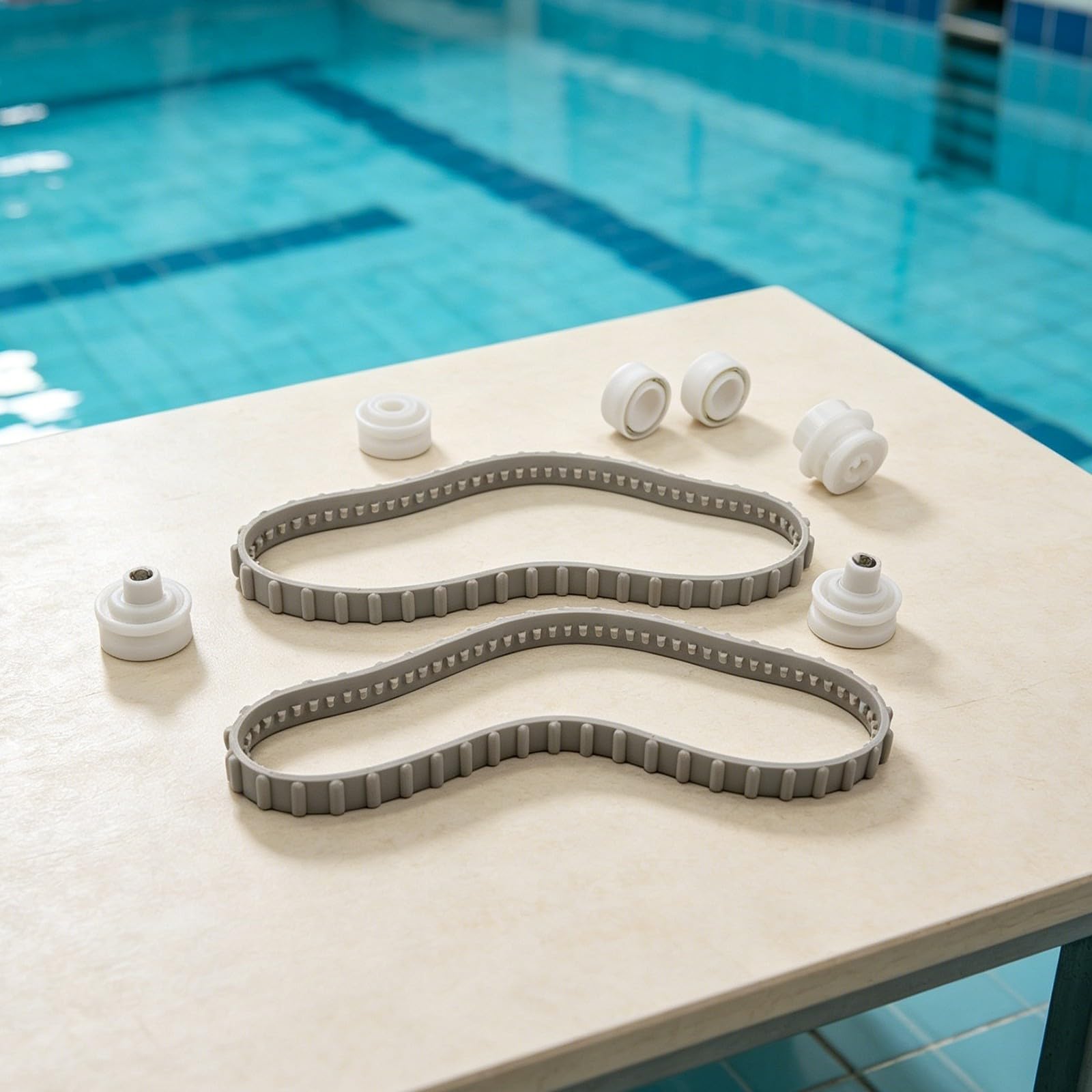 Kit cuscinetto e binario per robot da piscina, 7 pezzi per Hayward | Set da 7 pezzi, per 4 cuscinetti, 2 binari, ripristina il movimento, prolunga la vita del robot, gomma plastica bianca