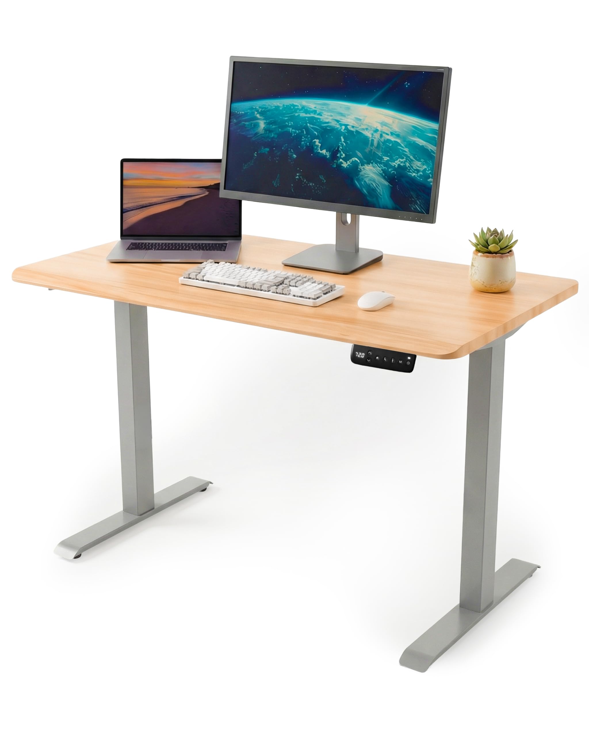 unycos - Escritorio Elevable Eléctrico con Tablero, Mesa con Opciones de Altura, Motor Individual, Función Memoria, Anticolisión, Temporizador, 100 * 60 * 2.5cm (Gris/Madera, Core One)
