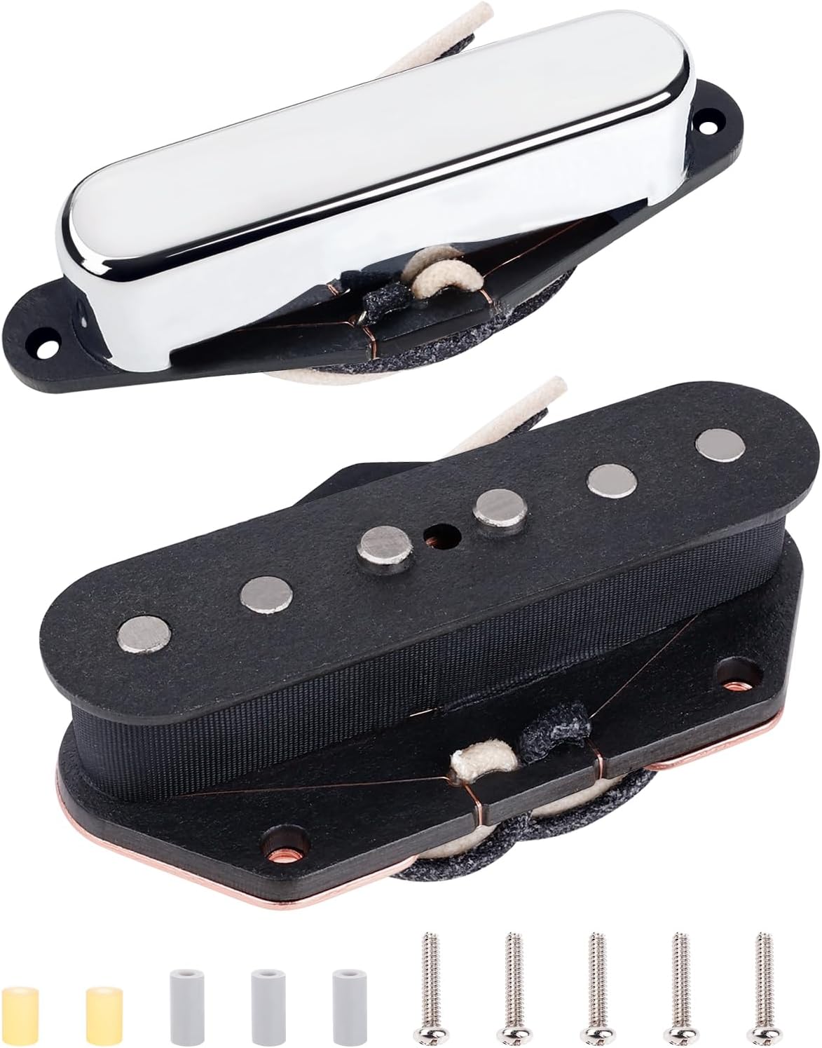 Banworks Alnico 5 Guitar Pickup 7.5K/6.3K Fiber Bobbin Neck/Bridge Pickups Set Single Coil Pickups Set Vintage F Tele Sized Pickups for Modern Telecaster Tele TL Electric Guitar Pack of 2 JT/SYQ-05