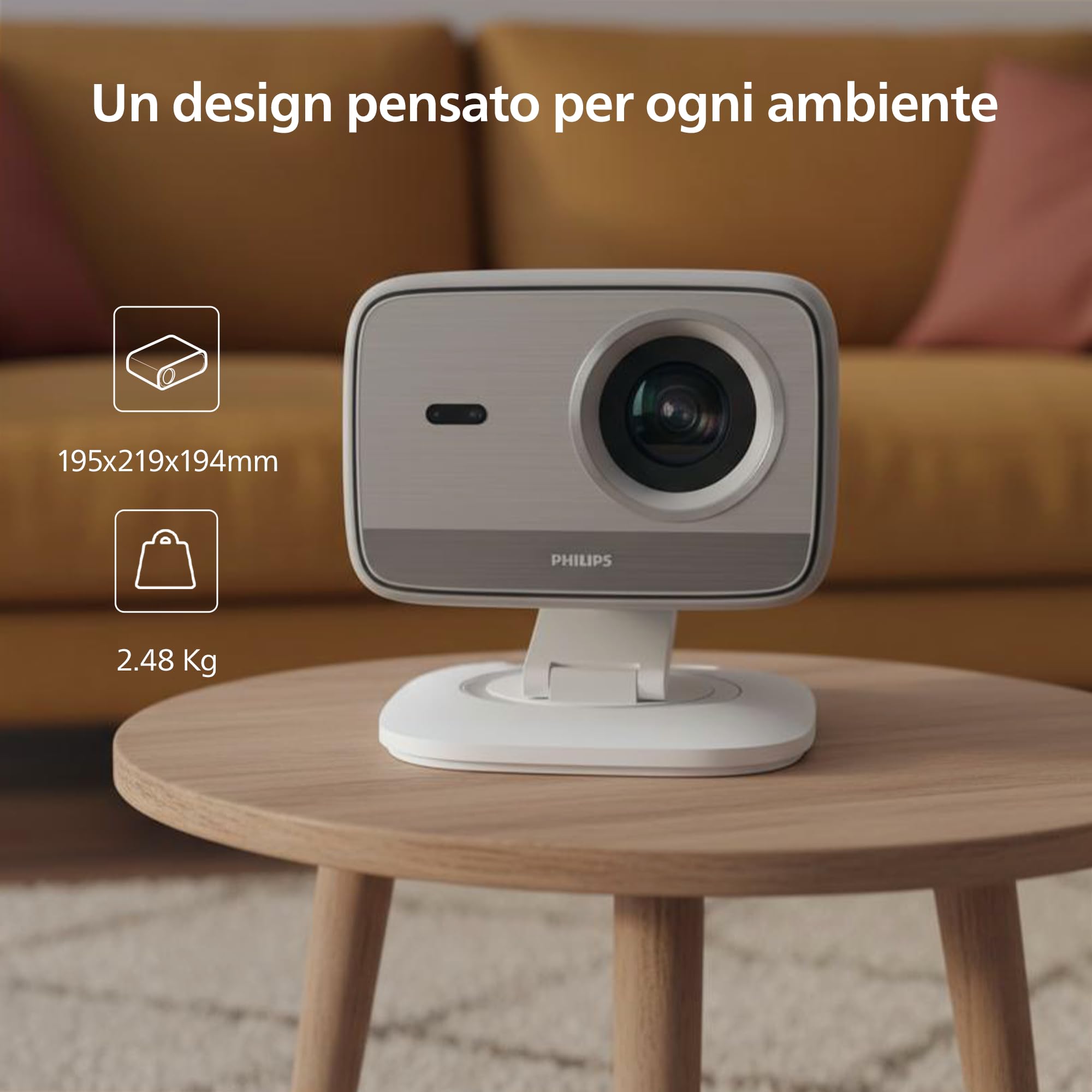 Philips Neopix 444 Proiettore 4K Risoluzione nativa 1080p 500 Lumen ANSI Stereo Sound 10W Auto Focus Auto Keystone Cavo HDMI a USB-C Incluso Bianco