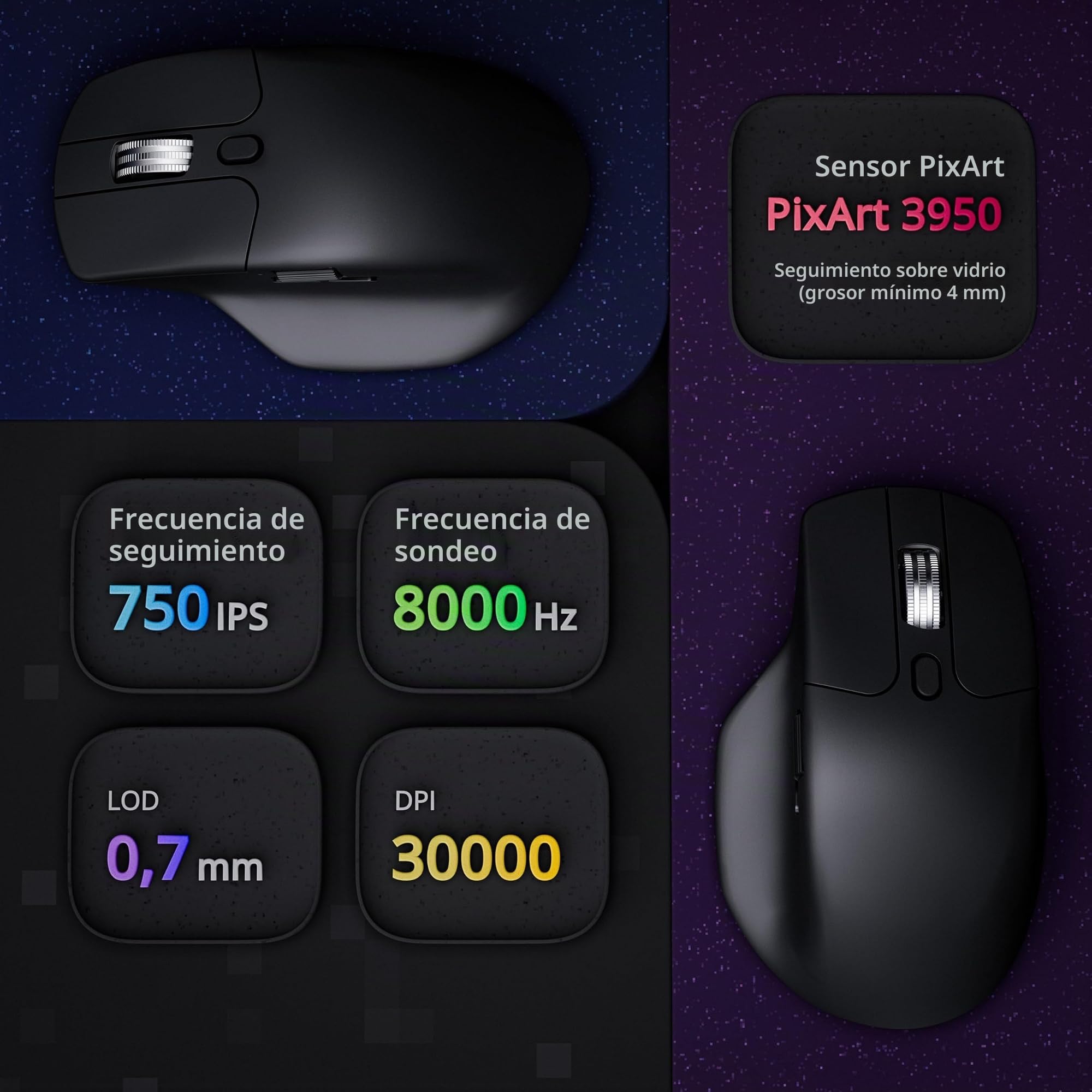 Keychron M6 Ratón Inalámbrico 8000Hz, 2.4 GHz/Bluetooth 5.3 / USB-C, 30 000 dpi, Sensor PixArt 3950, hasta 120 Horas de Batería, Ratón Gaming Programable para Windows, macOS y Linux – Negro