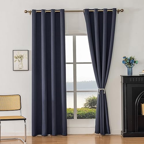 Miniatura 19 de Cortinas opacas con aislamiento térmico y ojales para dormitorio y sala de estar, 2 paneles, 52 pulgadas de ancho x 95 pulgadas de largo, textura de