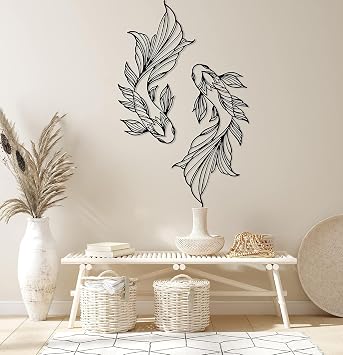 DecoSoul Koi Fish Metal Wall Art, School of Fish Family Interior Wall Decor, Koi Metal Fish Wall Decor, Feng Shui Home Design, Bedroom Decor, Livingroom Decor (Gold-27.55 x 14.9 / 70 x 37.9 cm)