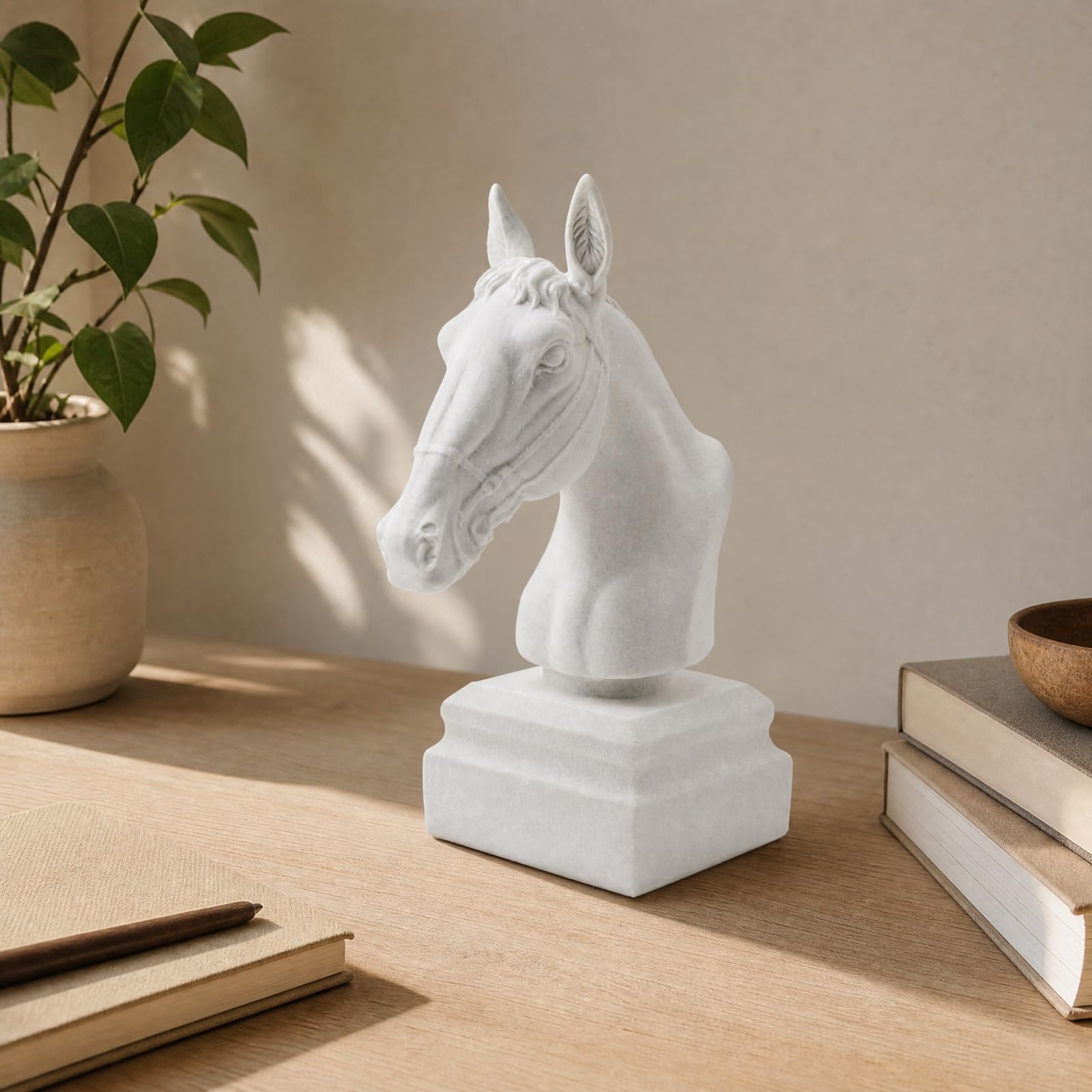 KESOTO Scultura di Testa Equestre Stilizzata Finitura Bianca Statua Decorativa a Testa Equina Artigianale Oggetto Decorativo ngresso, Mensola