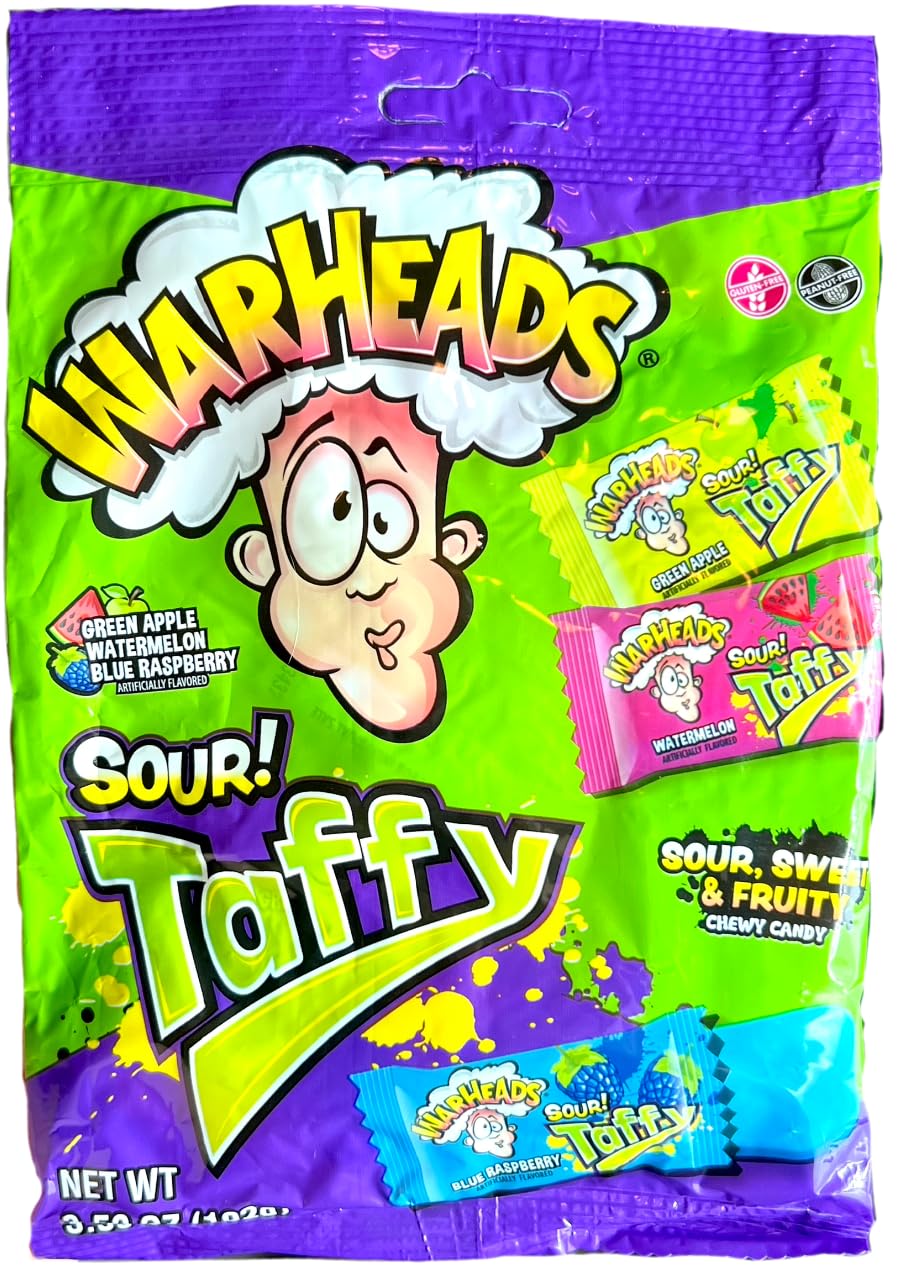 Warheads, Sour Taffy, Sour, Sweet, and Fruity, Chewy Candy