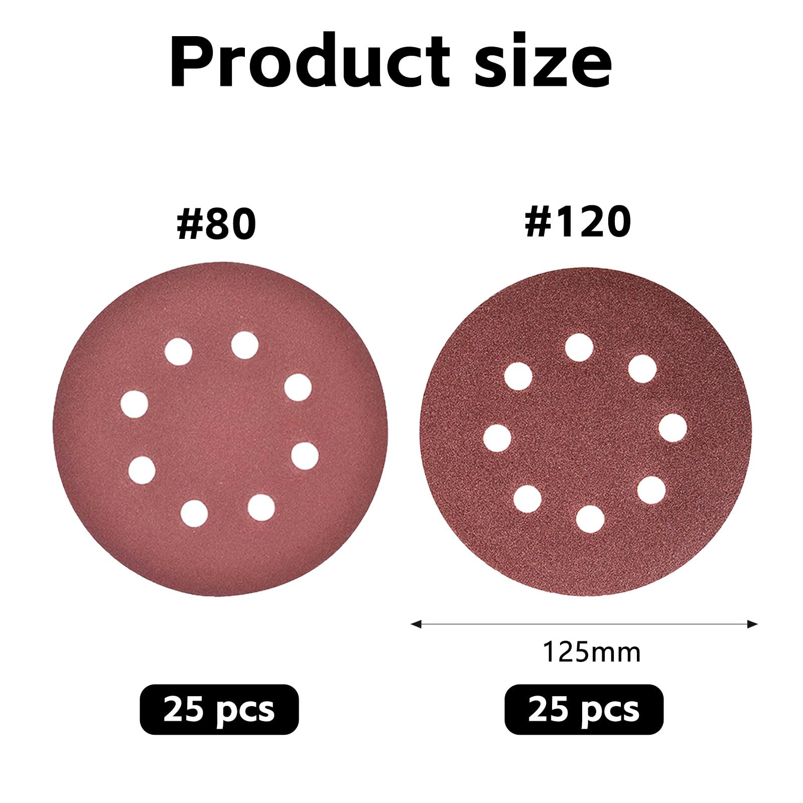 50pcs 125mm Sanding Discs 25pcs Each of 80/120 Grit Hook and Loop Orbital Sander Discs Sandpaper Sheets 8 Holes for Makita Sanding Discs Random Orbital Sander Pads for Drywall and Woodwork - Image 2