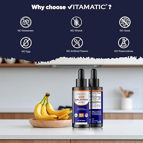 Miniatura 7 de Vitamatic Paquete de 2 gotas líquidas de melatonina de 20 mg  2 onzas líquidas (2.0 fl oz) cada una  Sabor natural a bayas  Sin OMG, suplemento
