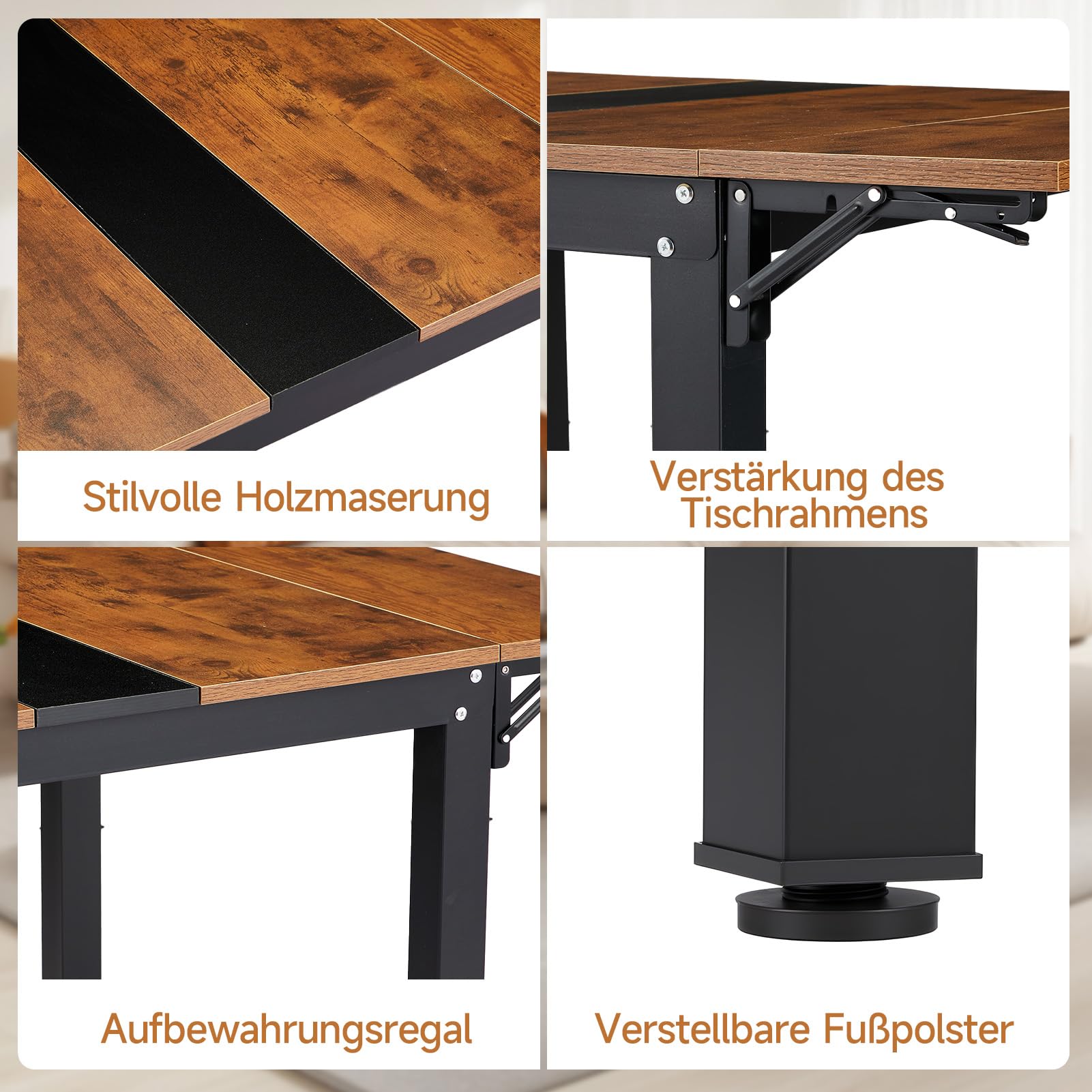 HAUSPROFI Klappbarer Esstisch, Küchentisch, 120 x 78 x75 cm klappbarer Küchentisch für 2-4 Personen, für kleine Räume, Küche, Wohnzimmer, Wohnung, vintagebraun-tintenschwarz