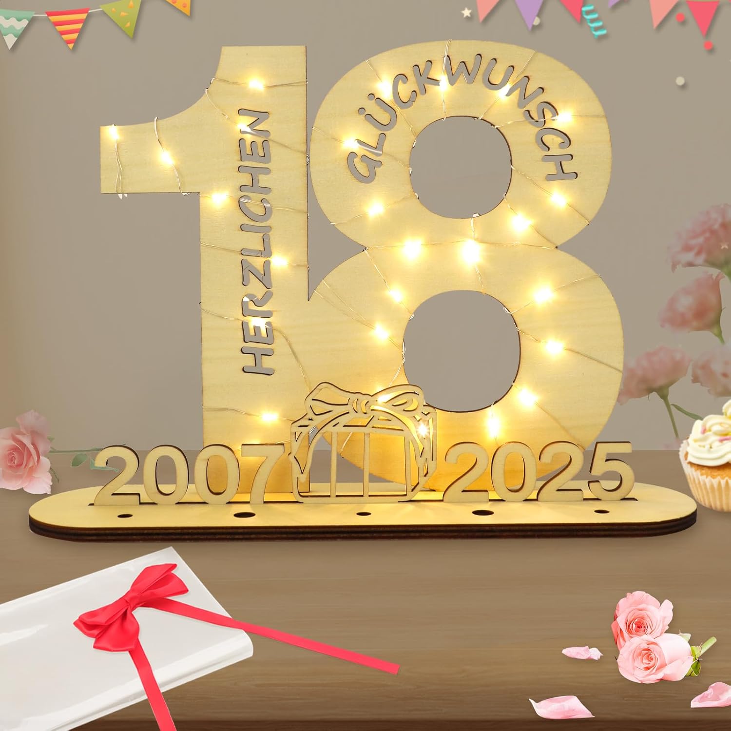 Drvena Knjiga Gostiju za 18. Rođendan s LED Svjetlima