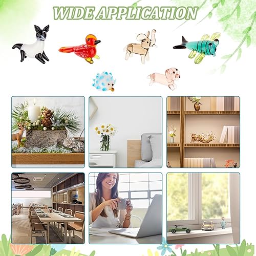 Miniatura 7 de AHANDMAKER 6 figuras de animales, 6 estilos de figuras de animales de vidrio para decoración del hogar, libélula pájaro, erizo, perro, elefante,