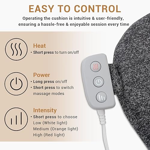 Miniatura 6 de Mynt Masajeador de espalda baja para aliviar el dolor de tejido profundo, masajeador eléctrico de espalda Shiatsu con calor y 3 velocidades,