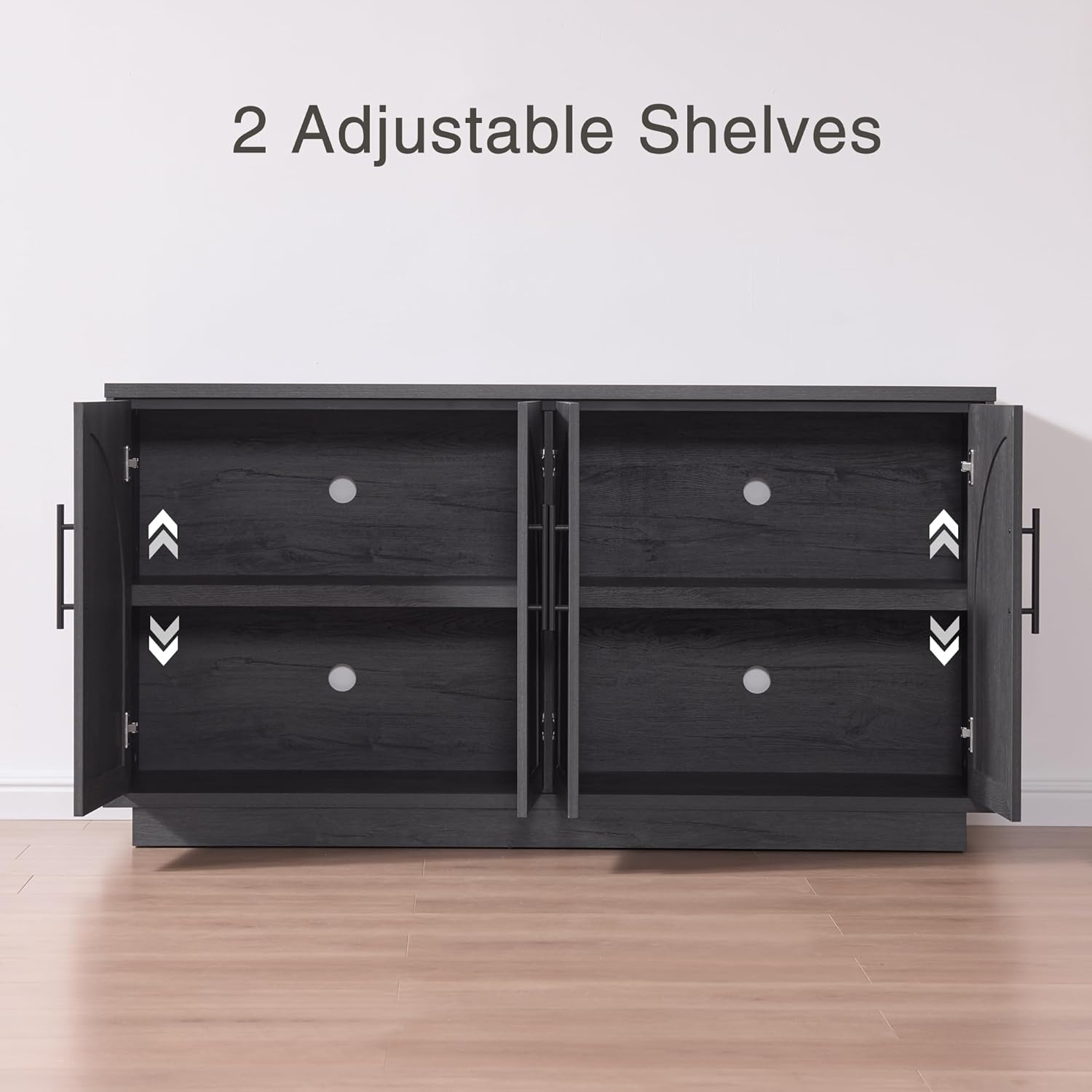 Fatmok Buffet Cabinet with Storage, 59'' Modern Arched Sideboard Cabinet w/Adjustable Shelves, Wood Media TV Console Table Credenza for Living Room Hallway Entryway, Black Grey