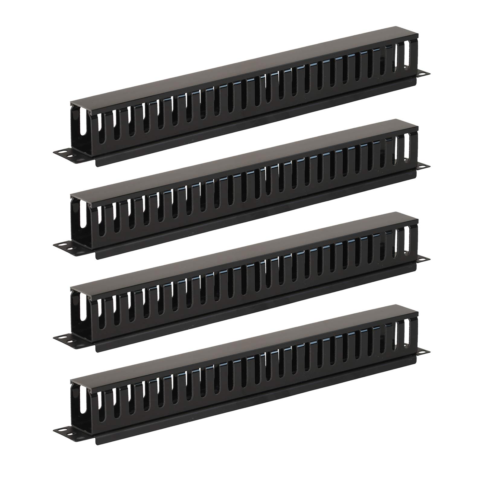 Aeons 1U Horizontal 19-inch Server Rack Mount Cable Management Raceway Duct Panel Cover Plastic Black 4-Pack