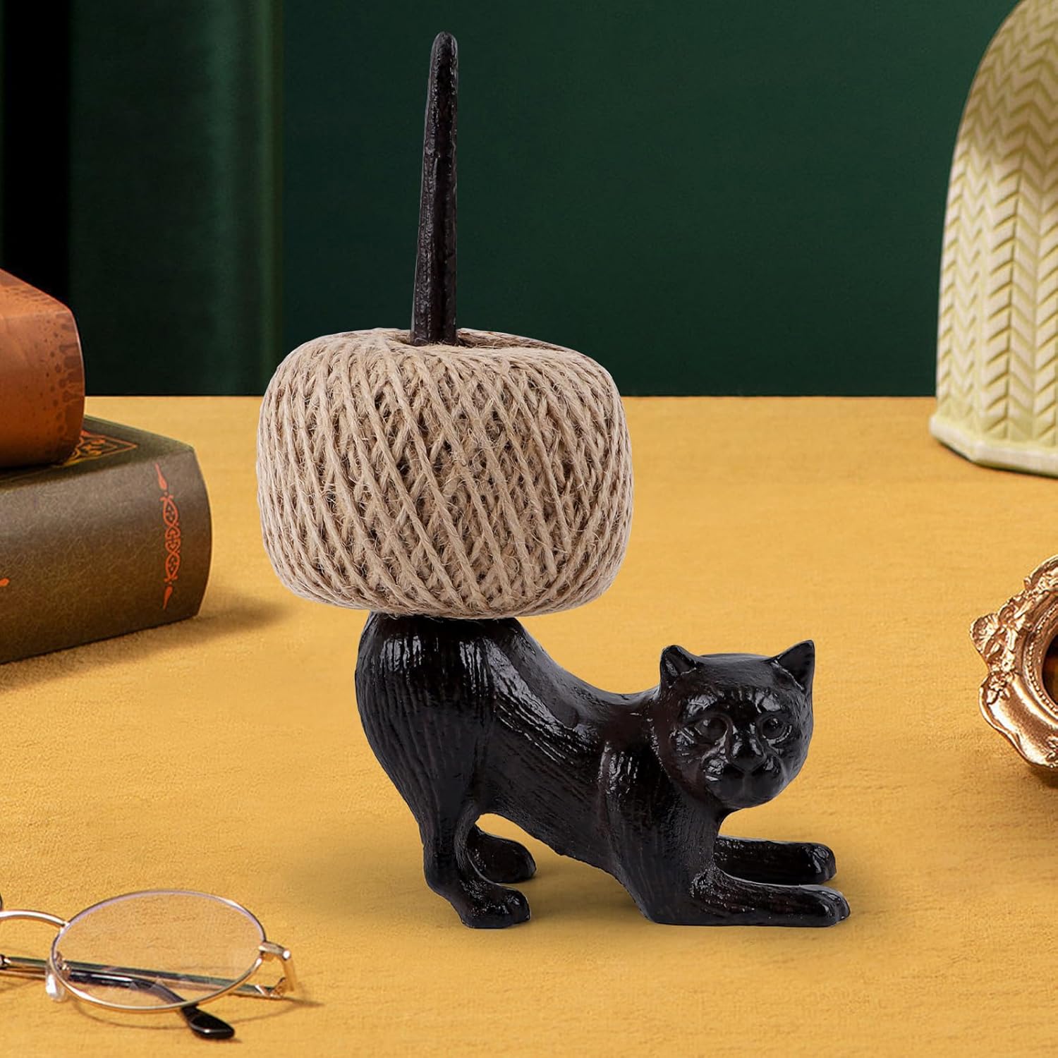 Cast Iron Cat Paper Towel Holder, 8.5" Vintage Toilet Paper Holder, Antique String Holder Dispenser for Kitchen, Farmhouse, Living Room, Bathroom Decor, Window Display, Funny Gift