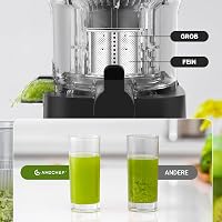 AMZCHEF Slow Juicer - 120 mm Széles Adagolónyílás Egész Gyümölcsökhöz - Gyorsan Tisztítható Gyümölcsprés 2 Pohárral - Ezüst 5