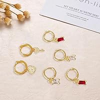 Vista 10 de Gold Huggie Hoop Earrings Crystal Green Drop Earrings