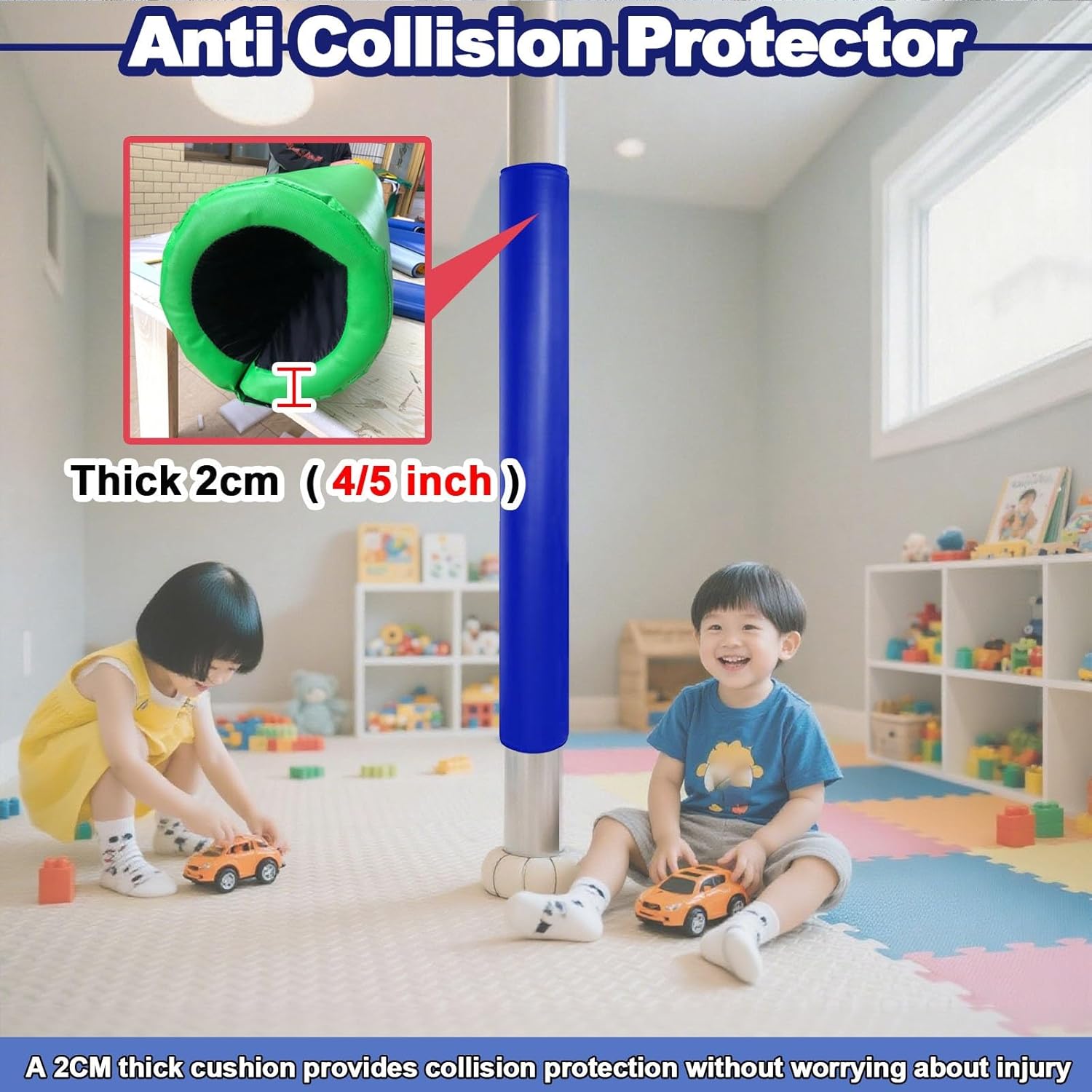 Garage Pole Padding Wrap Self Adhesive Basement Pole, Round Pole Safety Cushion Pads Column Cover/Basketball Post Protector Covers, Anti-Collision(Black,Dia 22cm (8.6))