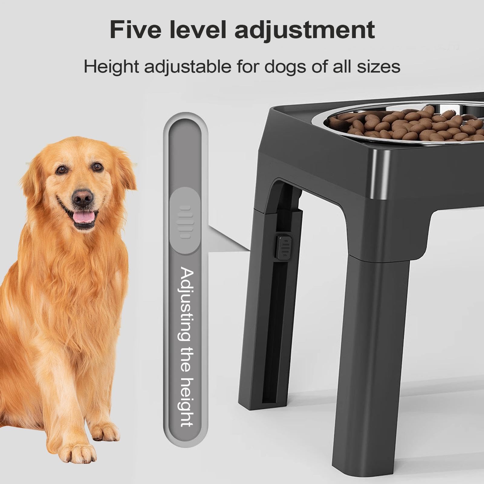 Cuencos Elevados para Perros 5 Alturas Ajustables Accesorios Mascotas | Comederos Para Comida Y Agua Caninos Con Soporte en Interior, Viajes y Todos los Tamaños