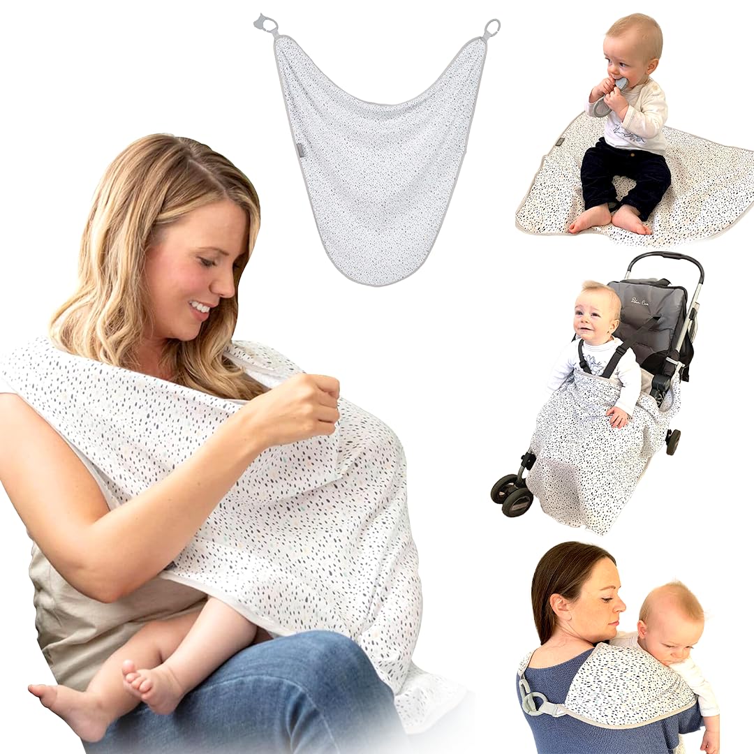 Cheeky Chompers 6-in-1 Baby Breastfeeding Cover | Breathable Soft Muslin | Nursing Cover, Swaddle Blanket, Teether, Pram Cover & More | Newborn Changing Bag Essential (Peardrop)